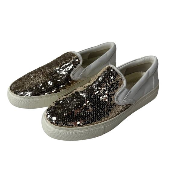 Tory Burch Women's White Carter Gold Sequin Slip-on Sneakers Loafers Size US 7 - Picture 1 of 10